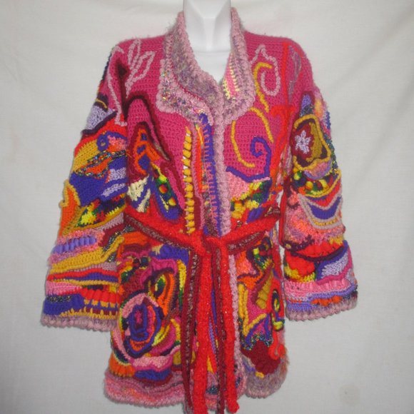 JACKET COAT M L XL crochet style free form handmade brand new Make your offers - Picture 6 of 15